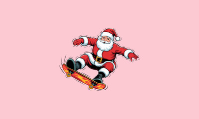 Santa Claus skateboarding in mid air action.