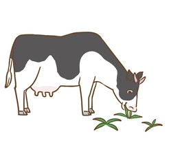 草を食べている乳牛の横から見たベクターイラスト