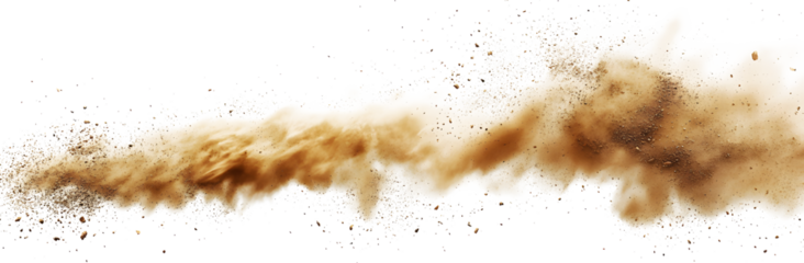 Desert Dust: A Cloud of Sand in Motion on white and transparent background. PNG