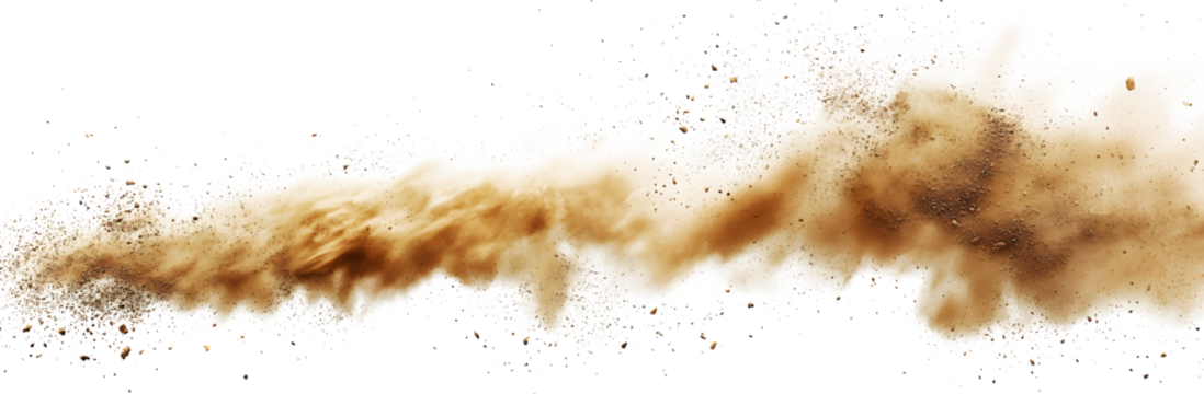 Desert Dust: A Cloud of Sand in Motion on white and transparent background. PNG