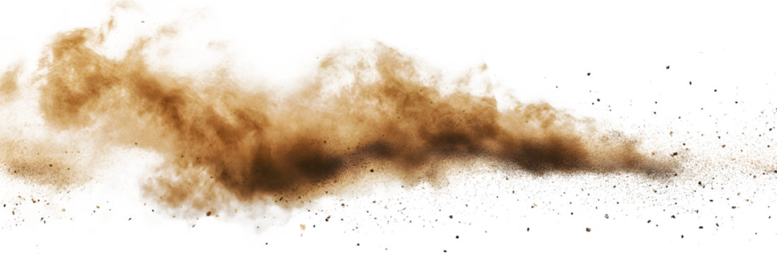 Desert Dust: A Cloud of Sand in Motion on white and transparent background. PNG