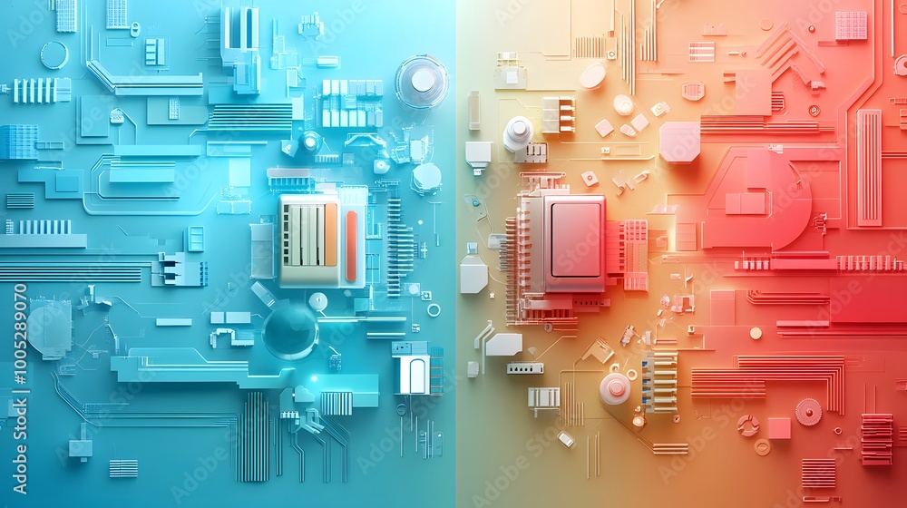 Aufkleber abstract technology background with blue and red color scheme.