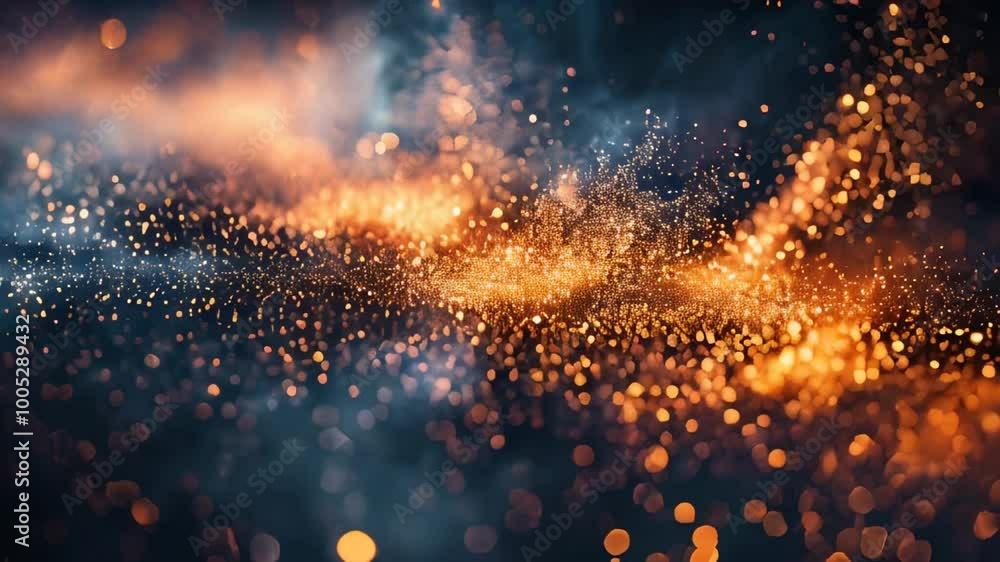 Aufkleber glowing orange particles suspended in a dark, abstract background, creating a magical and dynamic vi