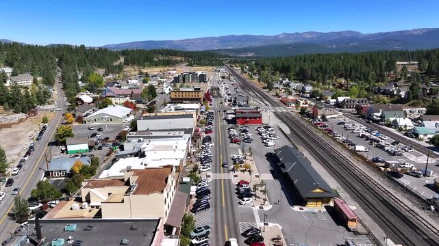 Truckee California - Aerial View of Downtown in Summer / Fall