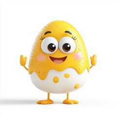 3D cartoon character-style omelet, isolated on white background, with a cheerful and friendly expression.