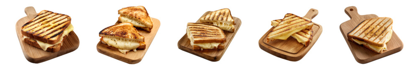 toast melted cheese sandwich on wooden board isolated on a transparent or white background, cut-out, PNG