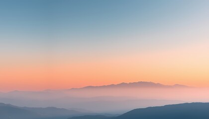 Misty Watercolor Mountain Ranges with Ethereal Sky Gradient from Blue to Peach