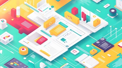 Interactive infographic with a grid-based layout, featuring isometric vector graphics and engaging elements to capture user attention