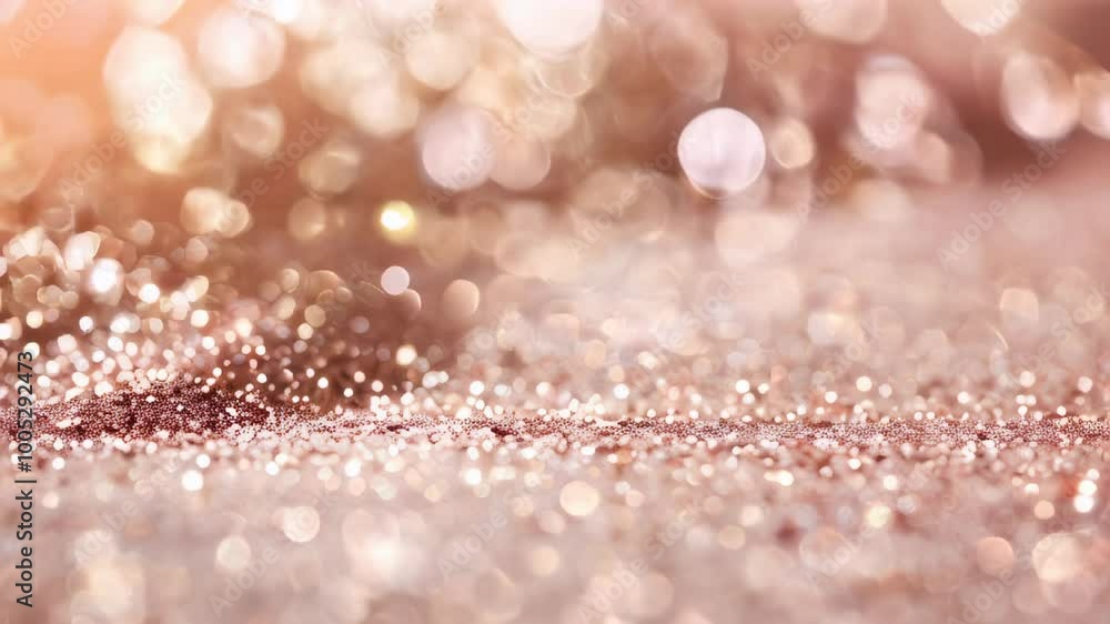 Poster close-up of sparkling glitter texture with soft bokeh lights, ideal for festive backgrounds.