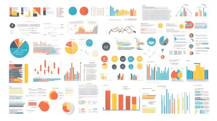 Obraz premium Flat design infographic featuring a colorful palette, illustrating the concept of data visualization with sleek vector graphics and minimalistic icons