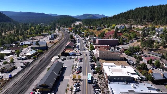 Truckee California - Aerial View of Downtown in Summer / Fall
