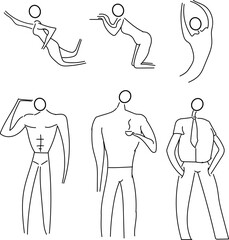 A set of icons or stickers in the form of people. All characters in different poses.
