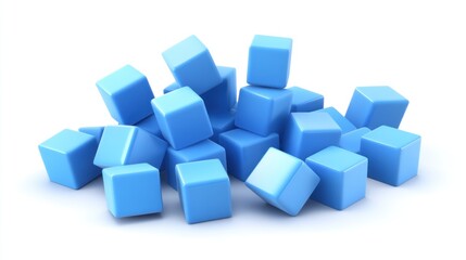 Obraz premium Blue Cubes Scattered on a White Background