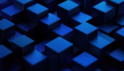 Obraz premium Abstract Blue Cubes - 3D Rendering of Geometric Shapes
