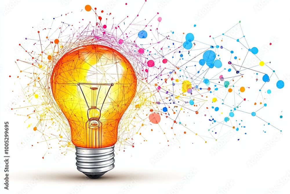 Poster a bright light bulb with colorful abstract patterns symbolizing creativity and innovation in a digit