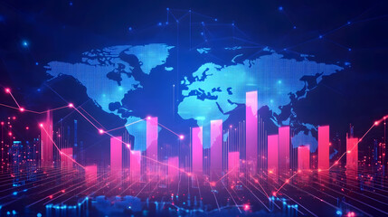 Global Economic Growth Bar Graph Over World Map