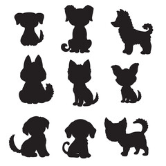 Isolated dogs on the white background. Dogs silhouettes. Vector EPS 10.	