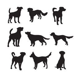 Isolated dogs on the white background. Dogs silhouettes. Vector EPS 10.	