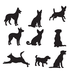 Isolated dogs on the white background. Dogs silhouettes. Vector EPS 10.	