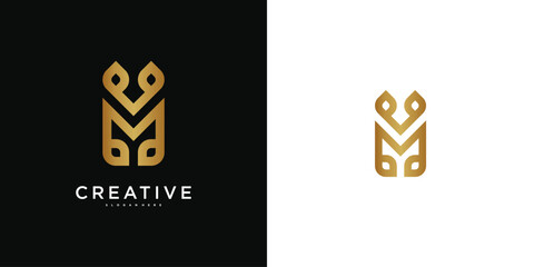 Luxury letter M initial logo design. Premium Vector
