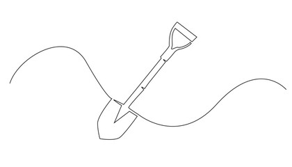 Obraz premium continuous line shovel.shovel icon drawn in one vector line.isolated white background