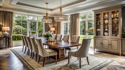 Obraz premium Contemporary dining room furniture radiating elegance and luxury, designed with sophistication for a stylish UK