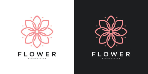 Elegant flower logo design, linear leaf floral. Premium Vector