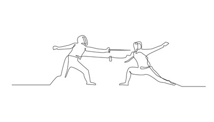 continuous line of fencing sport.one line drawing of fencing competition championship.single line vector illustration.isolated white background