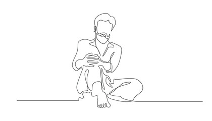 continuous line of vrindavan man.drawing one line vector of sitting vrindavan man