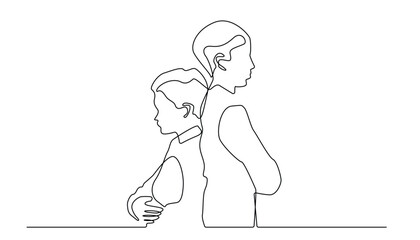 continuous line of sibling quarrel.drawing one line of brother and sister quarrel at home.isolated white background