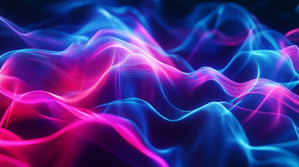 Obraz premium An abstract blend of glowing, neon light trails swirling across a dark background, forming fluid v2