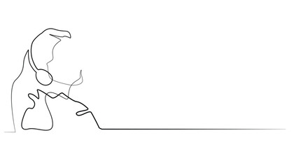 continuous line of young woman listening to music with headphones.single line vector eps 10