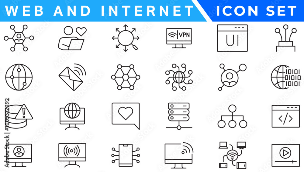 Poster wireless and network vector line icon set. contains linear outline icons like connection, signal, in