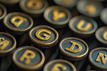Close up of alphabet buttons on antique typewriter. Shallow depth of field. with generative ai