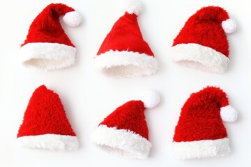set collection of red santa claus christmas hat seasonal design pattern isolated white background