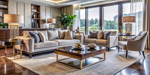 Elegant luxury home interiors showcase stylish contemporary furniture, elevating modern living spaces with a perfect