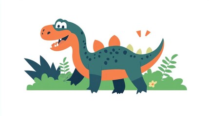 Fototapeta premium This charming prehistoric Trex art blends flat style with lively textures, adding a whimsical flair to any space.