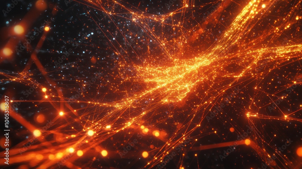 Poster abstract visualization of glowing lines and particles, suggesting energy and movement.