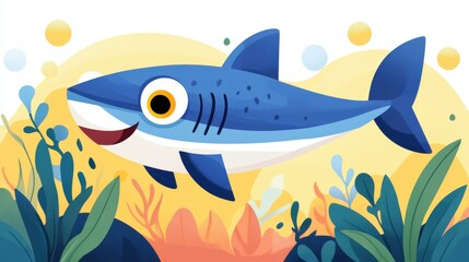 Obraz premium Discover a fun shark cartoon game that makes learning exciting with interactive lessons in a vibrant underwater world