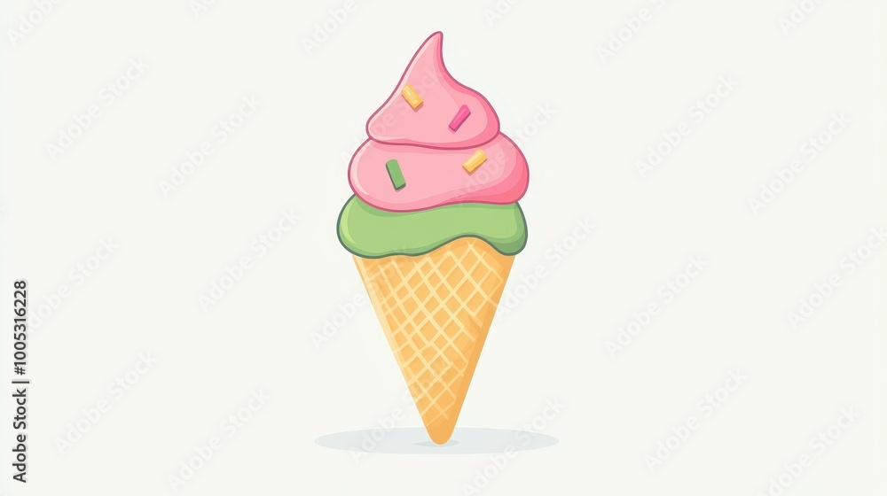 Canvas Prints Delight in this sleek cone of ice cream, adorned with cute pink and green toppings, blending fun and style in a cartoon aesthetic.