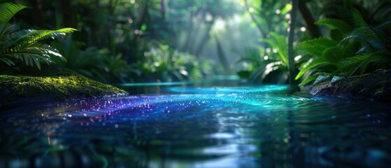 Obraz premium Shimmering Stream in a Lush Forest Landscape