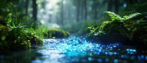 Obraz premium Sparkling Stream in Tranquil Forest Environment
