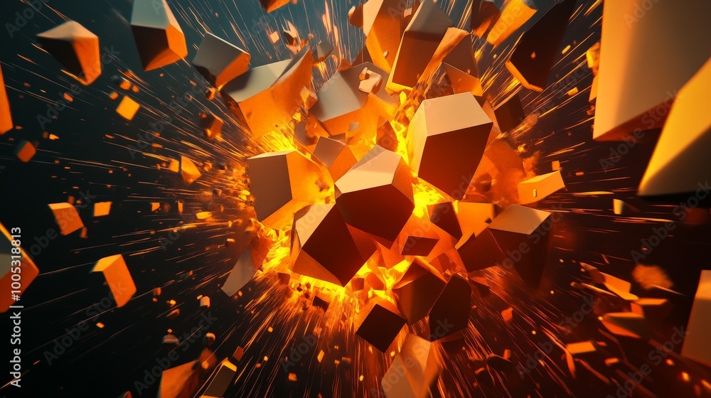 Aufkleber 3d render of a geometric explosion design, depicting powerful forces and a crushing surface to empha