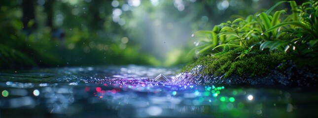 Fototapeta premium Sparkling Stream in a Lush Forest Setting