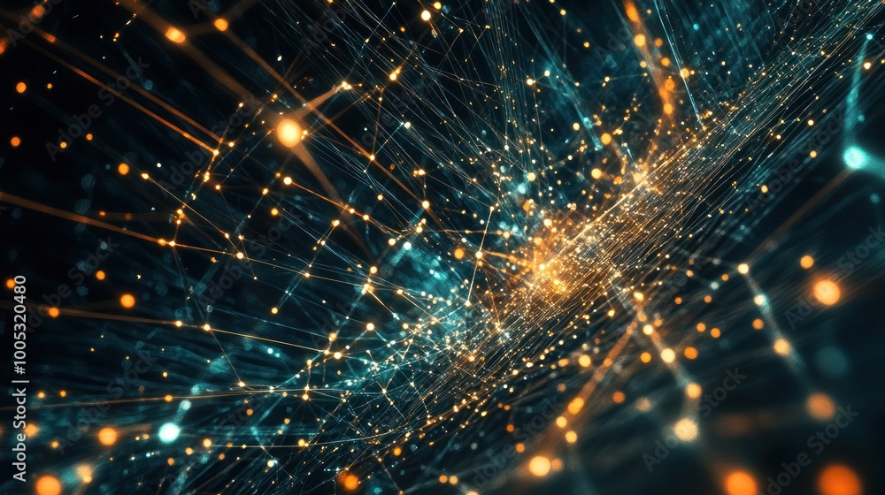 Poster abstract representation of interconnected data points in a digital universe.
