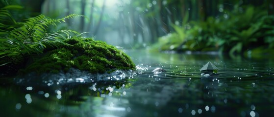 Fototapeta premium Serene Forest with Submerged Elements and Sparkling Water