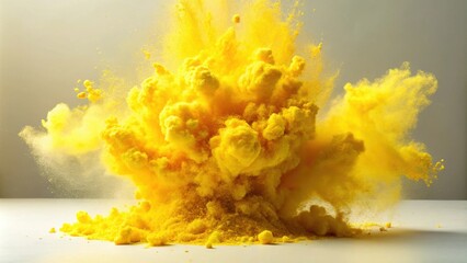 Yellow acrylic pigment powder exploding in a vibrant cumulus formation , vibrant, colorful, acrylic, powder, explosion, bright, yellow