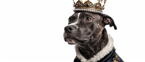 Noble Dog Wearing a Crown in Royal Attire