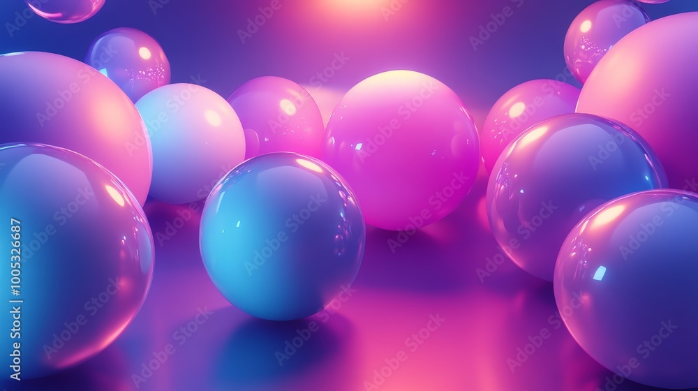 Poster 3d render of abstract spheres with a high-tech, futuristic design, arranged in a visually dynamic fo