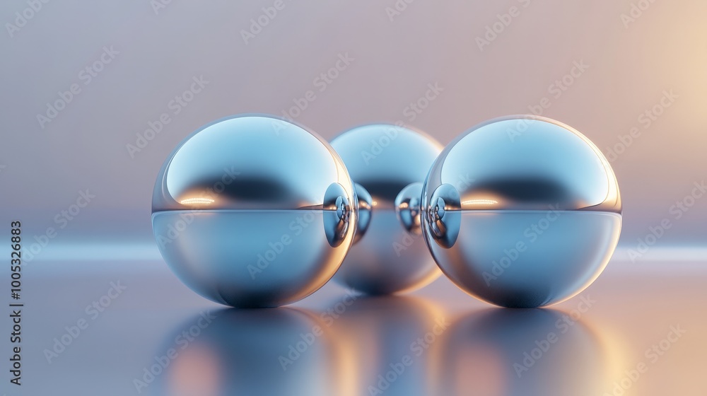 Poster 3d render of abstract spheres with a reflective metallic finish, set against a gradient background f